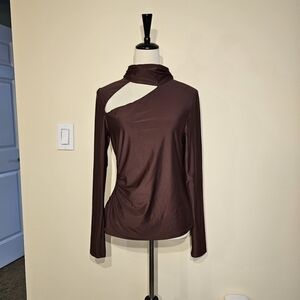 NWOT Topshop High Neck Cutout Top Cocoa Size 12